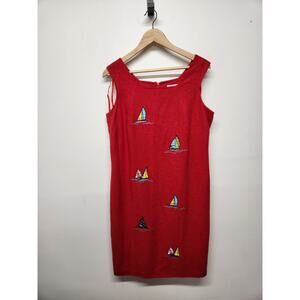 Vintage Ultra Dress New York Women's Red Sailboat Linen Blend Sheath Dress, 14W